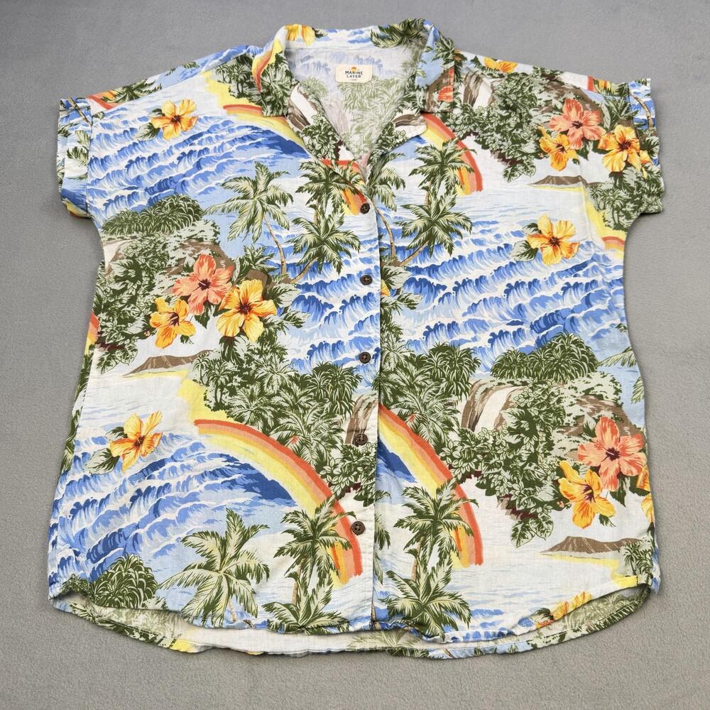Marine Layer Shirt Mens Large Multicolor Hawaiian Aloha Short Sleeve Casual